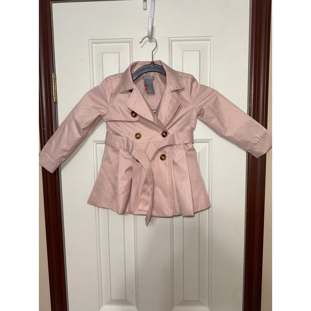 Tahari Pink Girls Trench Coat Double Breasted Belted Toddler Jacket 24M‎